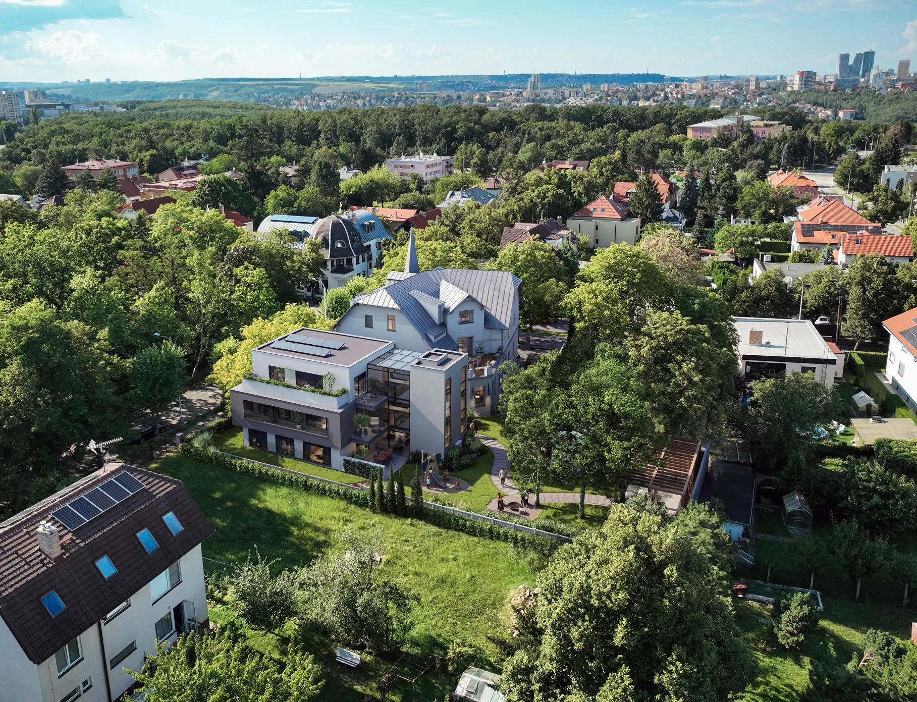 Villa Voyta, Praha 4 - vizualizace zasazení areálu do okolní zástavby